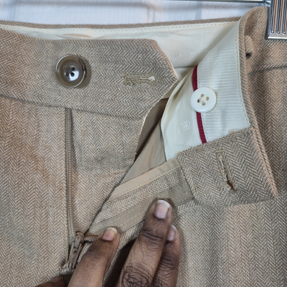 Banana Republic Martin Fit Tan Herringbone Wool Blend Wide Leg Trousers 4 - Picture 4 of 6